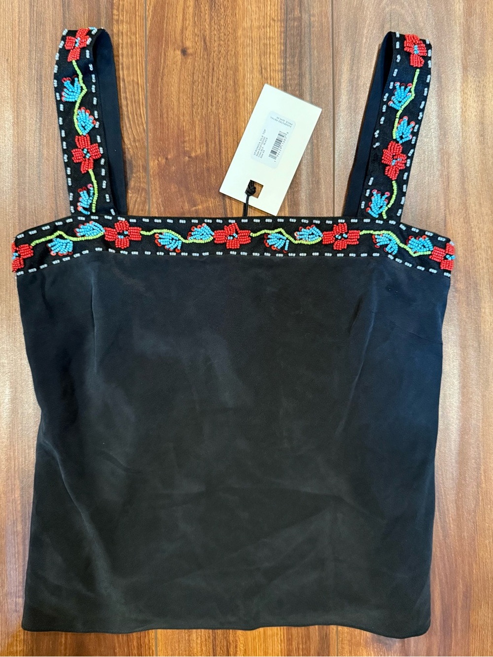 NWT STAUD + Da Adolfo Black Veronica Silk Beaded Floral Tank Top Size XS